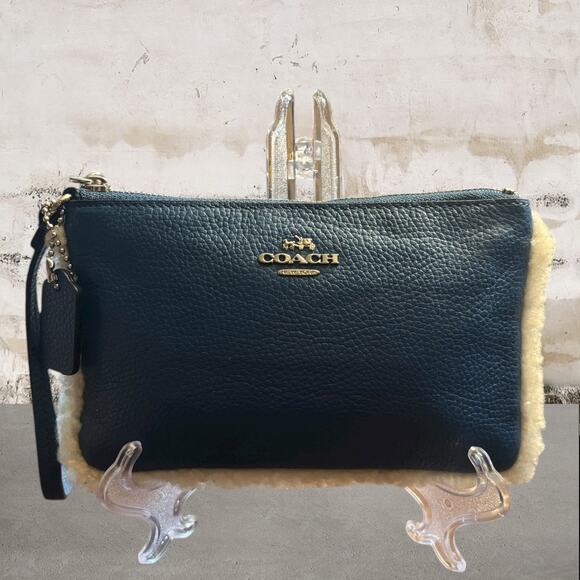 COACH Blue Leather Sherpa Lined Wristlet in Blue - Picture 1 of 7